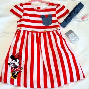 New Disney red white and blue dress with matching bow size 18-24 months